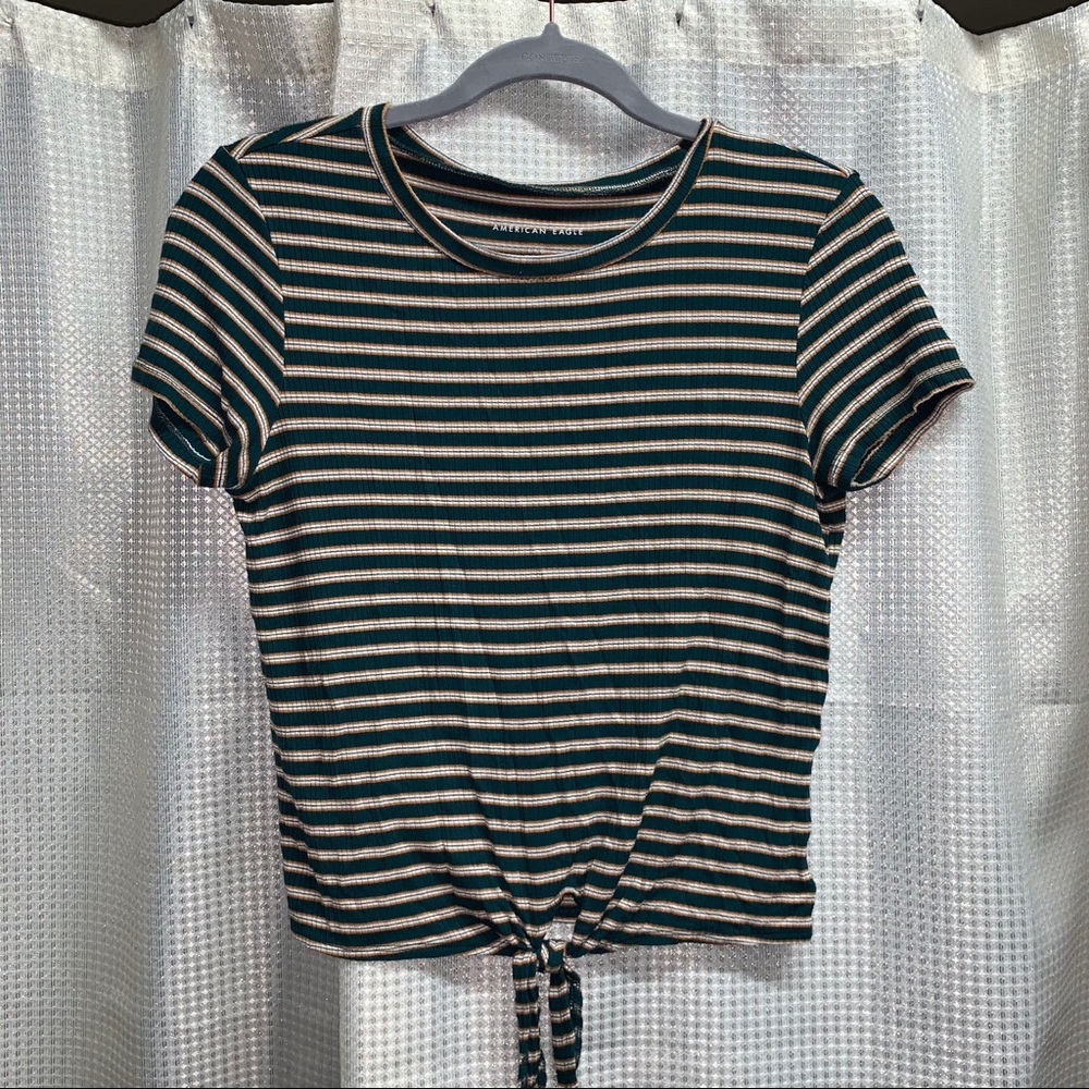 American Eagle Cropped Striped Soft Top